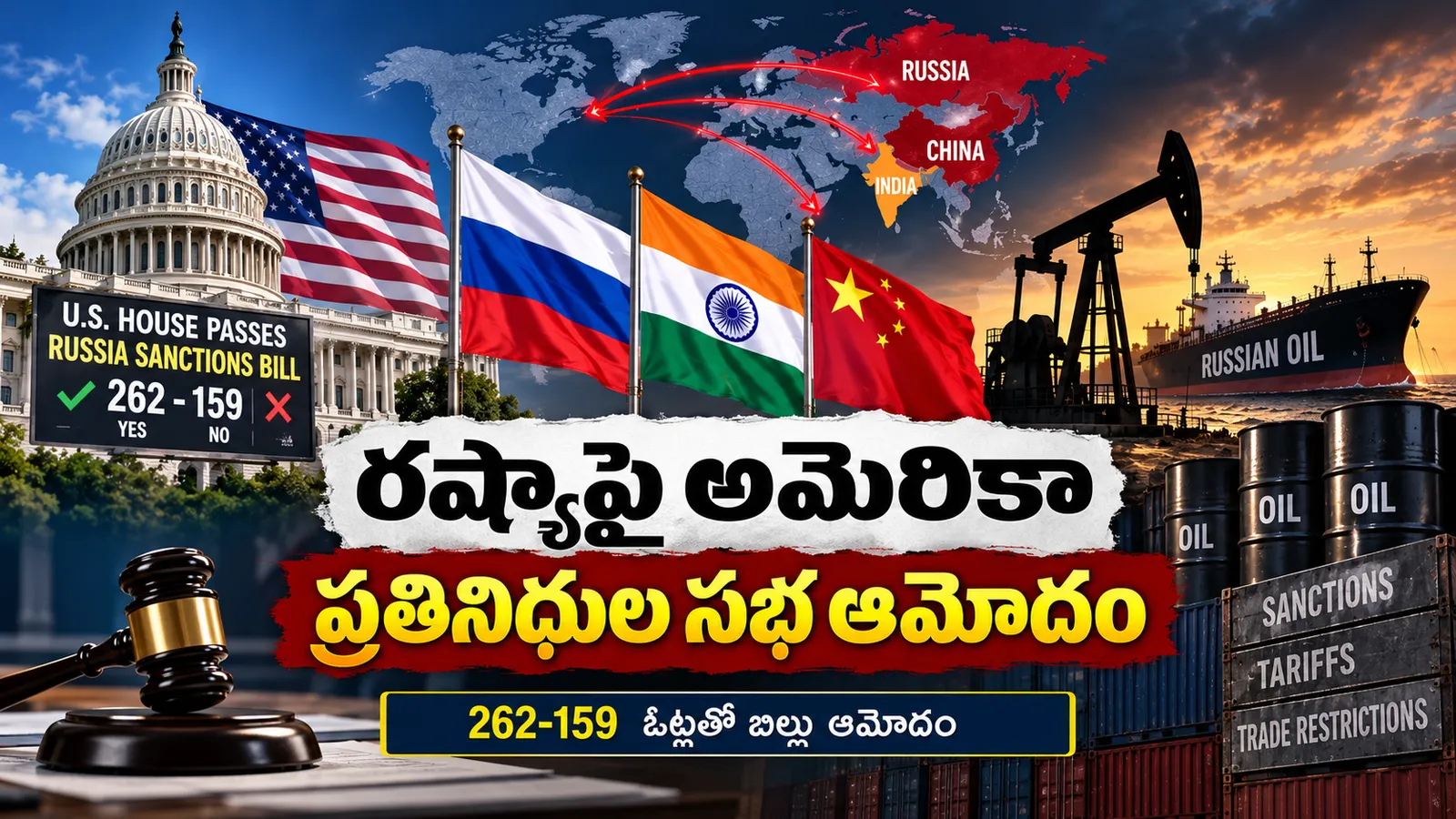 రష్యా నుంచి చమురు కొంటే భారత్‌పై 100% టారిఫ్‌.. అమెరికా హౌస్‌లో కీలక బిల్లు ఆమోదం